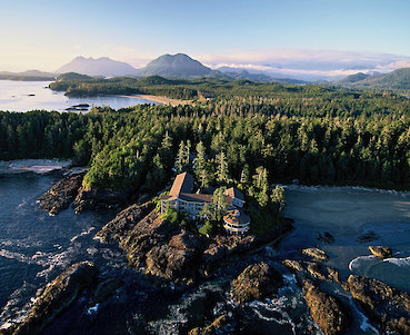 Aerial of the Wickaninnish Inn Tofino, Vancouver Island, British Columbia, Canada